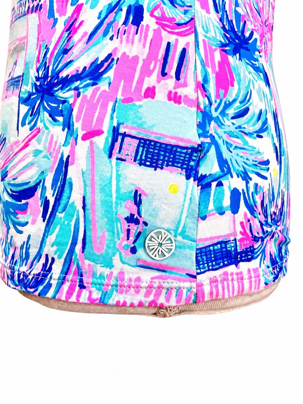 Lilly Pulitzer Luxletic Palm Print Zip Front Tank Top Built-In Bra S - Picture 9 of 13